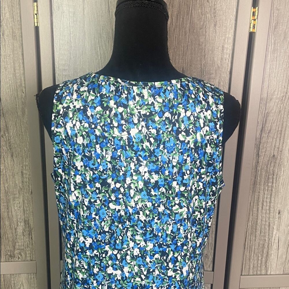 New!  OfeefaN Blue White Green Floral Sleeveless Tank Swing Dress Women’s M - Picture 7 of 11
